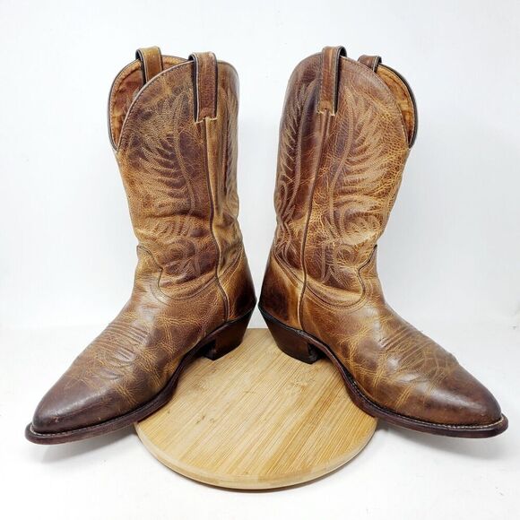 Boulet Boots Mens 9 3E WIDE Brown Leather Cowboy Shoes 1867 HillBilly Golden‎ - Picture 6 of 16